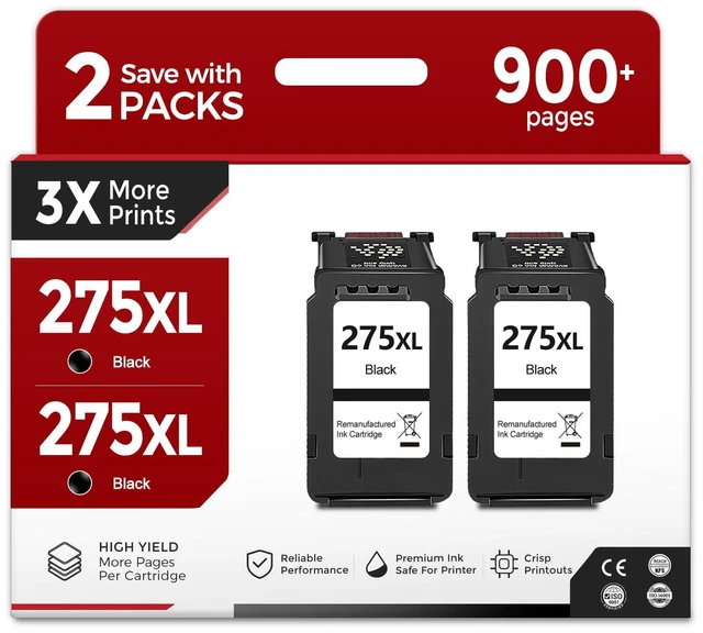 Main image of 275XL Black Ink Cartridges (2 Pack) Replacement for Canon PG 275 XL PG275XL PG275 Work with Cannon Pixma TS3522 TR4720 TS3500 TS3520 TR4700 TS3700 TS3720 TS3722 TR4722 TR4723 TR4725 Printer