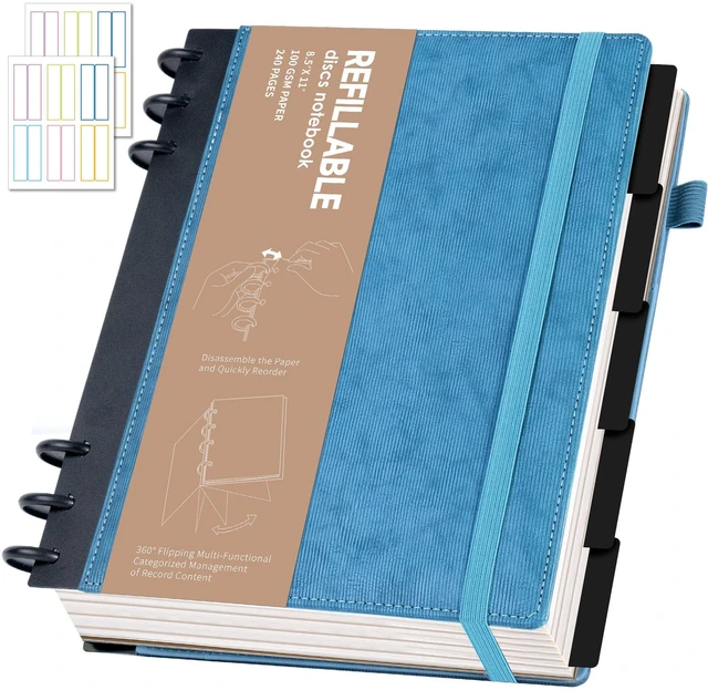 Main image of Refillable Notebooks for Work 5 Subject with Removable Dividers Tabs Blue,240 Pages Hardcover Leather Journals for Writing Large Discbound Planner Colleged Ruled Paper for Women Men,8.58 x 11