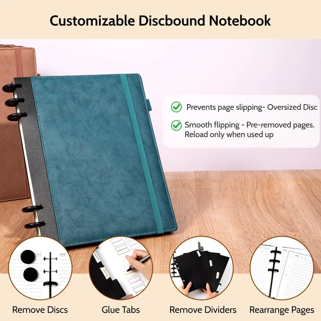 Alt view image 2 of 7 - Refillable Notebooks for Work 5 Subject with Removable Dividers Tabs Blue,240 Pages Hardcover Leather Journals for Writing Large Discbound Planner Colleged Ruled Paper for Women Men,8.58 x 11