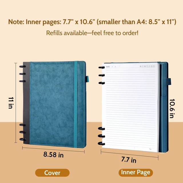 Alt view image 7 of 7 - Refillable Notebooks for Work 5 Subject with Removable Dividers Tabs Blue,240 Pages Hardcover Leather Journals for Writing Large Discbound Planner Colleged Ruled Paper for Women Men,8.58 x 11