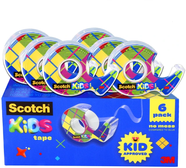 Main image of Kids Tape Dispenser, Invisible, 3/4 in x 650 in Kid Approved No Mess Fun, 6 Tape Rolls with Dispensers