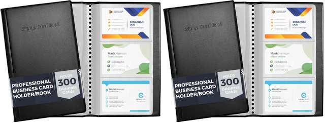 Main image of Professional Business Card Holder/Book with Black Cover, Holds 300 Business Cards (Pack of 2)