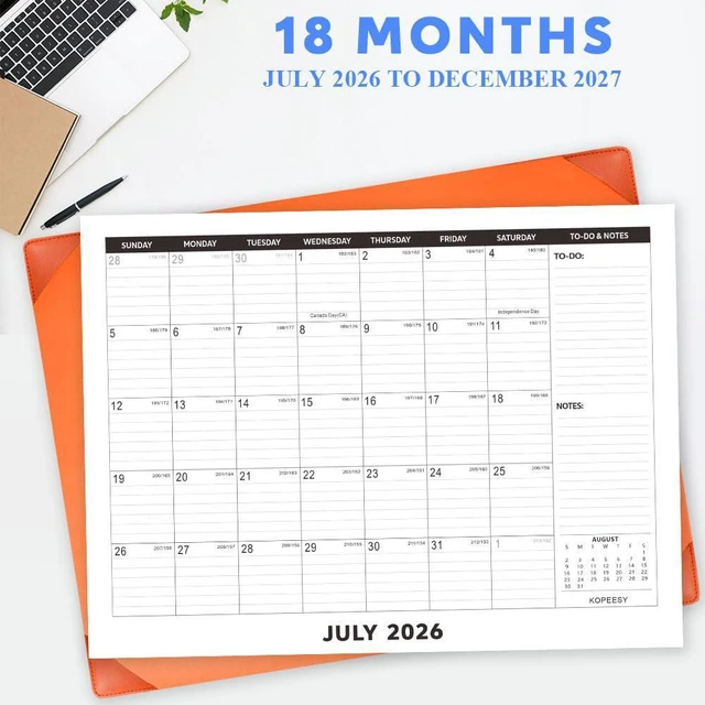 Alt view image 3 of 7 - Desk Calendar 2026-2027 with Protective Mat 22" x 17" 18Month Desk Pad Calendar - Desktop Calendar from July 2026 to December 2027 - Monthly Calendar for Home, School and Office