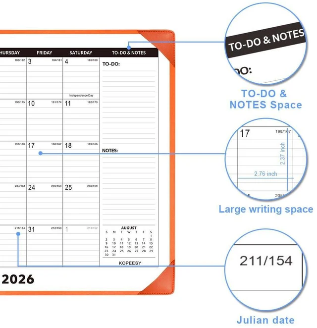 Alt view image 4 of 7 - Desk Calendar 2026-2027 with Protective Mat 22" x 17" 18Month Desk Pad Calendar - Desktop Calendar from July 2026 to December 2027 - Monthly Calendar for Home, School and Office