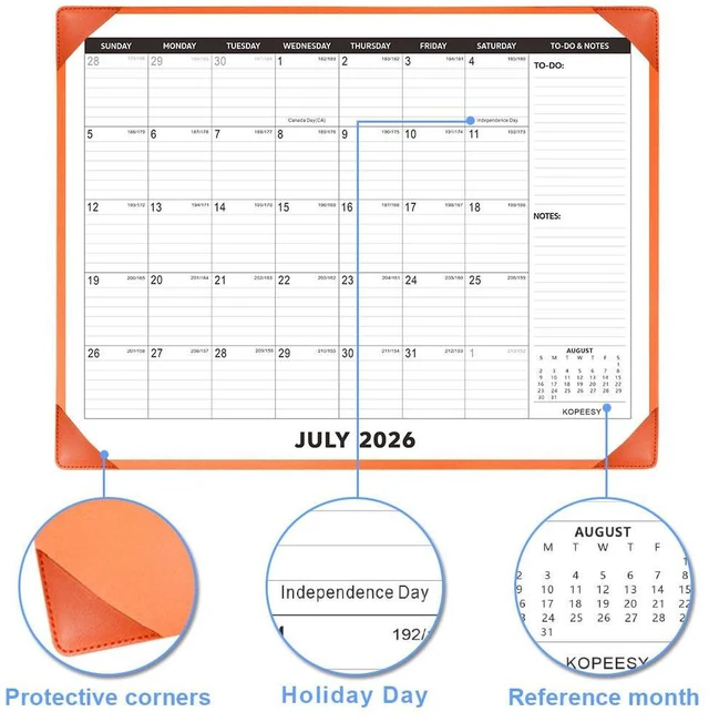 Alt view image 5 of 7 - Desk Calendar 2026-2027 with Protective Mat 22" x 17" 18Month Desk Pad Calendar - Desktop Calendar from July 2026 to December 2027 - Monthly Calendar for Home, School and Office