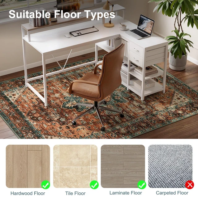 Alt view image 2 of 7 - Office Chair Mat for Hardwood Floor/Tile Floor, 48"x60" Desk Chair Mat for Hard Floors, Under Desk Rug Protector for Rolling Computer Gaming Chairs, Anti Slip Machine Wash Low Pile Carpet