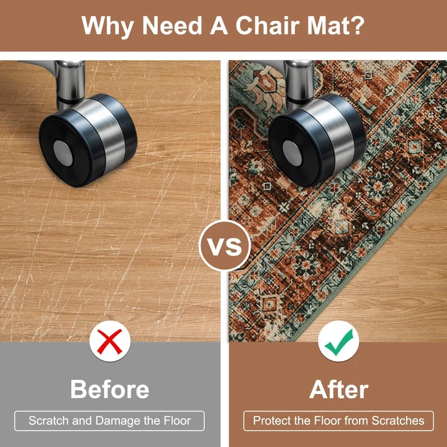 Alt view image 3 of 7 - Office Chair Mat for Hardwood Floor/Tile Floor, 48"x60" Desk Chair Mat for Hard Floors, Under Desk Rug Protector for Rolling Computer Gaming Chairs, Anti Slip Machine Wash Low Pile Carpet