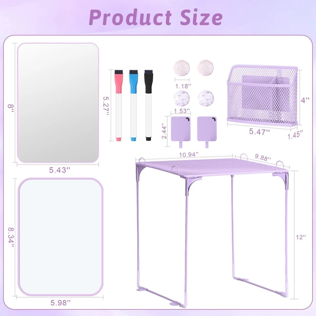 Alt view image 2 of 7 - 13-Piece Locker Accessories Kit, Magnetic Locker Organizer, Purple Back to School Locker Decor, Folding Locker Shelf, Magnetic Mirror, Dry Erase Whiteboard, Pen Holder, Hooks, Markers, Magnets