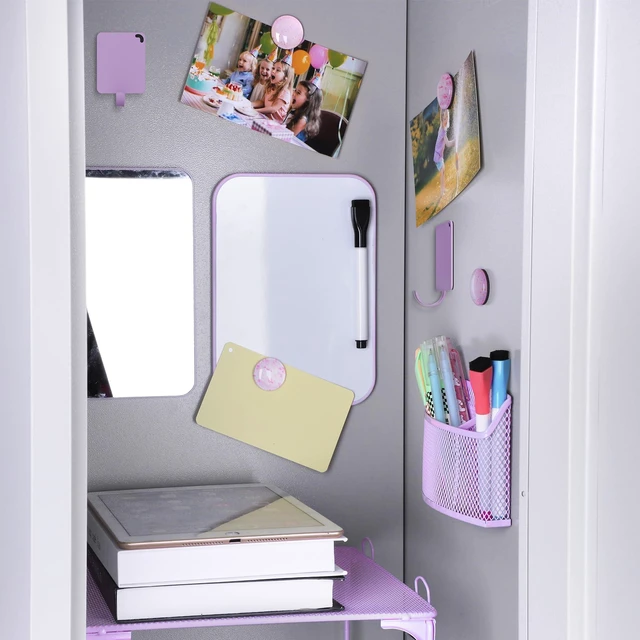 Alt view image 3 of 7 - 13-Piece Locker Accessories Kit, Magnetic Locker Organizer, Purple Back to School Locker Decor, Folding Locker Shelf, Magnetic Mirror, Dry Erase Whiteboard, Pen Holder, Hooks, Markers, Magnets