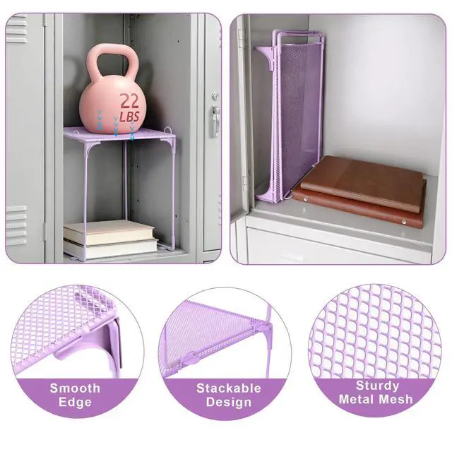 Alt view image 5 of 7 - 13-Piece Locker Accessories Kit, Magnetic Locker Organizer, Purple Back to School Locker Decor, Folding Locker Shelf, Magnetic Mirror, Dry Erase Whiteboard, Pen Holder, Hooks, Markers, Magnets