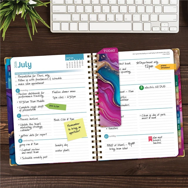 Alt view image 2 of 7 - HARDCOVER Academic Year 2026-2027 Planner: 14 Months (May 2026 Through June 2027) 8.5"x 11" Daily Weekly Monthly Planner Yearly Agenda. Bookmark, Pocket Folder and Sticky Note Set (Pink Purple Marble)