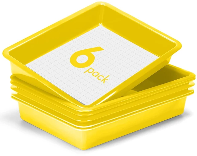 Main image of 6 Pack Paper Trays for Classroom, Yellow Plastic Book Bins with Colorful Labels, Stackable Letter Size Storage Tray, Desk Organizer Tray for Home, School and Office