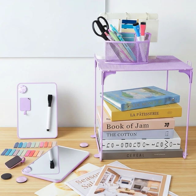 Alt view image 7 of 7 - 13-Piece Locker Accessories Kit, Magnetic Locker Organizer, Purple Back to School Locker Decor, Folding Locker Shelf, Magnetic Mirror, Dry Erase Whiteboard, Pen Holder, Hooks, Markers, Magnets
