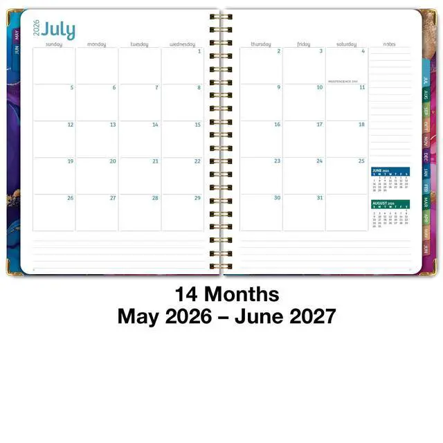 Alt view image 5 of 7 - HARDCOVER Academic Year 2026-2027 Planner: 14 Months (May 2026 Through June 2027) 8.5"x 11" Daily Weekly Monthly Planner Yearly Agenda. Bookmark, Pocket Folder and Sticky Note Set (Pink Purple Marble)