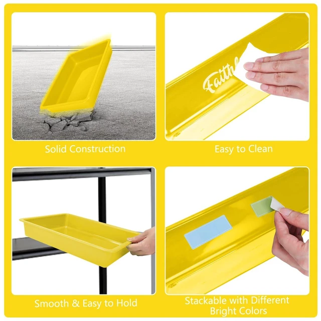Alt view image 3 of 7 - 6 Pack Paper Trays for Classroom, Yellow Plastic Book Bins with Colorful Labels, Stackable Letter Size Storage Tray, Desk Organizer Tray for Home, School and Office
