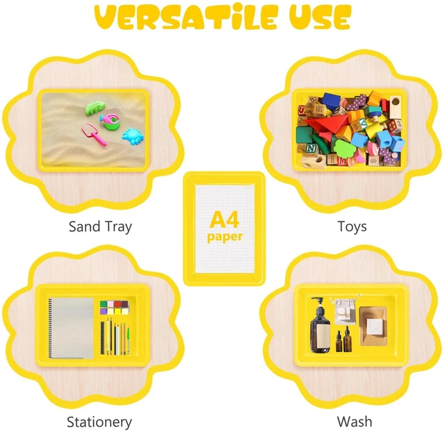 Alt view image 5 of 7 - 6 Pack Paper Trays for Classroom, Yellow Plastic Book Bins with Colorful Labels, Stackable Letter Size Storage Tray, Desk Organizer Tray for Home, School and Office