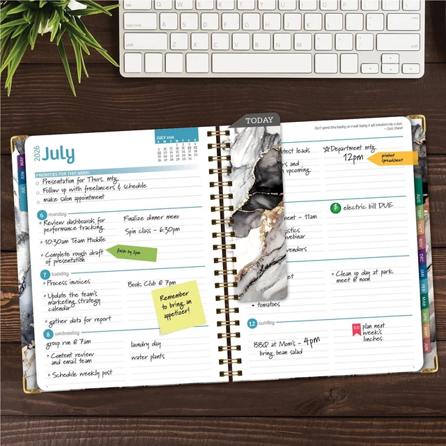 Alt view image 2 of 7 - HARDCOVER Academic Year 2026-2027 Planner: 14 Months (May 2026 Through June 2027) 8.5"x 11" Daily Weekly Monthly Planner Yearly Agenda. Bookmark, Pocket Folder and Sticky Note Set (Black Gold Marble)