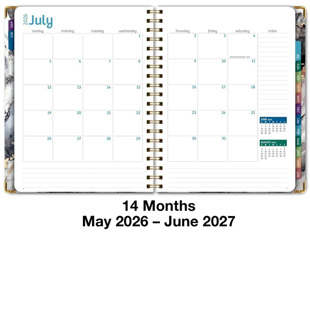 Alt view image 5 of 7 - HARDCOVER Academic Year 2026-2027 Planner: 14 Months (May 2026 Through June 2027) 8.5"x 11" Daily Weekly Monthly Planner Yearly Agenda. Bookmark, Pocket Folder and Sticky Note Set (Black Gold Marble)