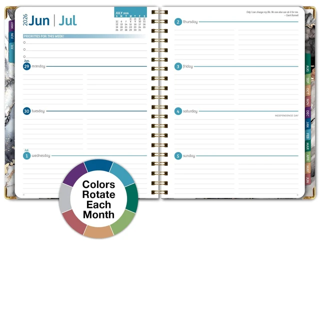 Alt view image 6 of 7 - HARDCOVER Academic Year 2026-2027 Planner: 14 Months (May 2026 Through June 2027) 8.5"x 11" Daily Weekly Monthly Planner Yearly Agenda. Bookmark, Pocket Folder and Sticky Note Set (Black Gold Marble)