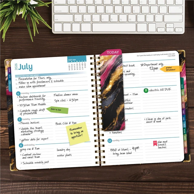 Alt view image 2 of 7 - HARDCOVER Academic Year 2026-2027 Planner: 14 Months (May 2026 Through June 2027) 8.5"x 11" Daily Weekly Monthly Planner Yearly Agenda. Bookmark, Pocket Folder and Sticky Note Set (Dark Gold Marble)