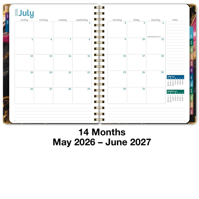 Alt view image 5 of 7 - HARDCOVER Academic Year 2026-2027 Planner: 14 Months (May 2026 Through June 2027) 8.5"x 11" Daily Weekly Monthly Planner Yearly Agenda. Bookmark, Pocket Folder and Sticky Note Set (Dark Gold Marble)
