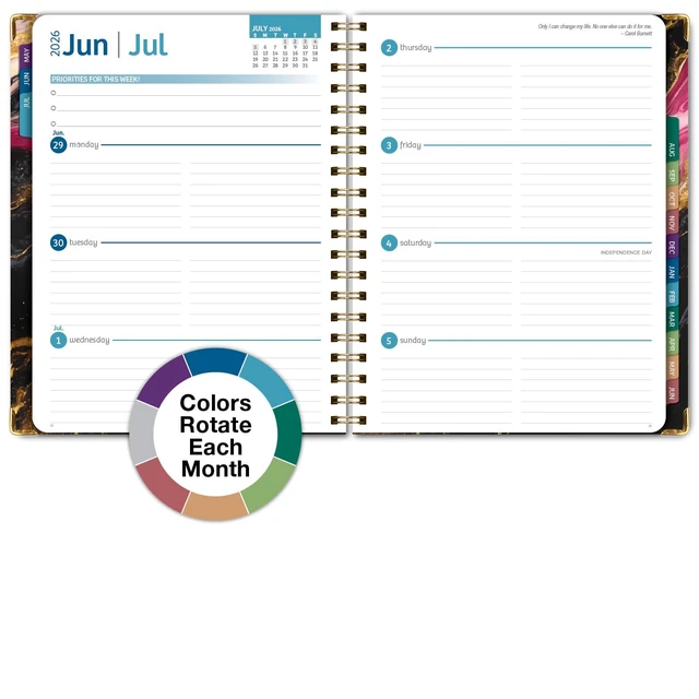 Alt view image 6 of 7 - HARDCOVER Academic Year 2026-2027 Planner: 14 Months (May 2026 Through June 2027) 8.5"x 11" Daily Weekly Monthly Planner Yearly Agenda. Bookmark, Pocket Folder and Sticky Note Set (Dark Gold Marble)