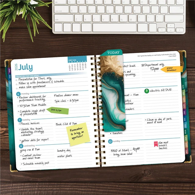 Alt view image 2 of 7 - HARDCOVER Academic Year 2026-2027 Planner: 14 Months (May 2026 Through June 2027) 8.5"x 11" Daily Weekly Monthly Planner Yearly Agenda. Bookmark, Pocket Folder and Sticky Note Set (Teal Gold Marble)