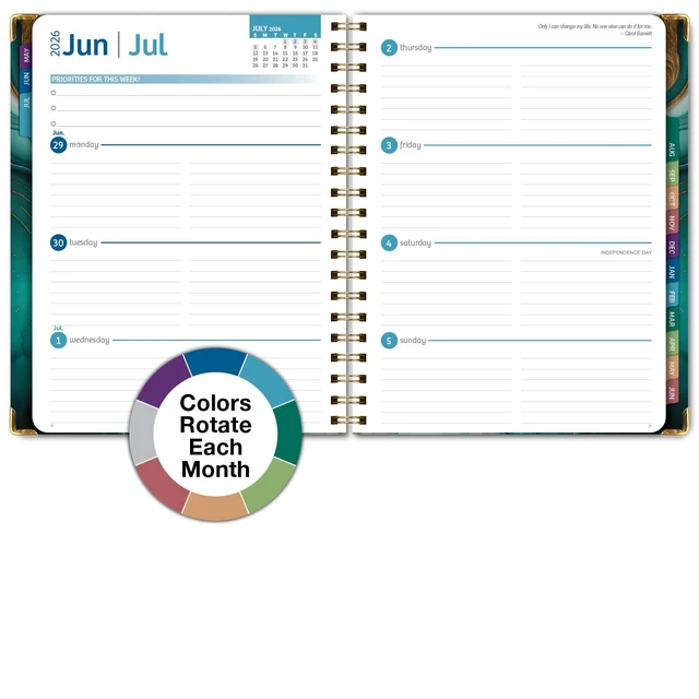 Alt view image 6 of 7 - HARDCOVER Academic Year 2026-2027 Planner: 14 Months (May 2026 Through June 2027) 8.5"x 11" Daily Weekly Monthly Planner Yearly Agenda. Bookmark, Pocket Folder and Sticky Note Set (Teal Gold Marble)