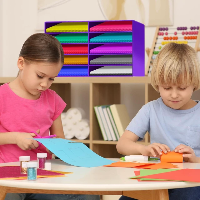 Alt view image 2 of 7 - 2 Pcs Construction Paper Storage, 10 Slots, Purple Classroom Mailboxe, Back to School Literature Sorter, Sturdy Cardboard Paper Organizer for Teacher, Student, Office