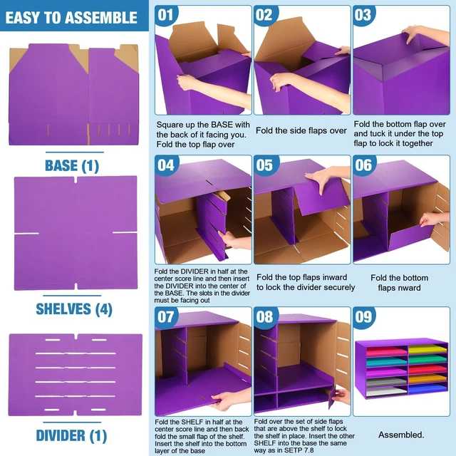 Alt view image 4 of 7 - 2 Pcs Construction Paper Storage, 10 Slots, Purple Classroom Mailboxe, Back to School Literature Sorter, Sturdy Cardboard Paper Organizer for Teacher, Student, Office