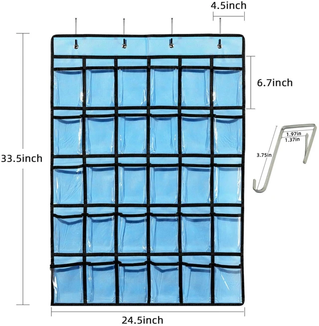 Alt view image 3 of 7 - Classroom Pocket Chart for Cellphone Calculator Holder, 30 Clear Pocket Charts for Classroom 33.5 x 24.5 inch Hanging cell phone Organizer Storage (Blue-30 pockets)