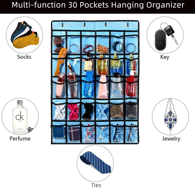 Alt view image 7 of 7 - Classroom Pocket Chart for Cellphone Calculator Holder, 30 Clear Pocket Charts for Classroom 33.5 x 24.5 inch Hanging cell phone Organizer Storage (Blue-30 pockets)