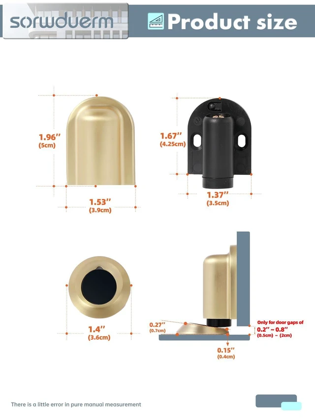 Alt view image 7 of 7 - 2 Pack Gold Door Stopper Magnetic Door Cathc Brushed Gold Floor Mounted Door Stop Keep Door Open with Screws and Adhesive No Drilling