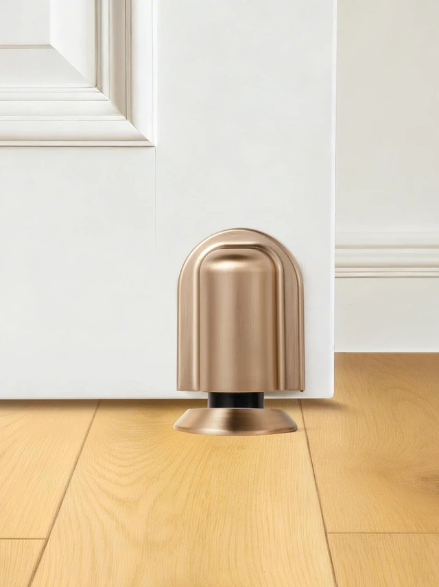 Alt view image 2 of 7 - 2 Pack Champagne Bronze Door Stopper Magnetic Door Cathc Matte Black Floor Mounted Door Stop Keep Door Open with Screws and Adhesive No Drilling