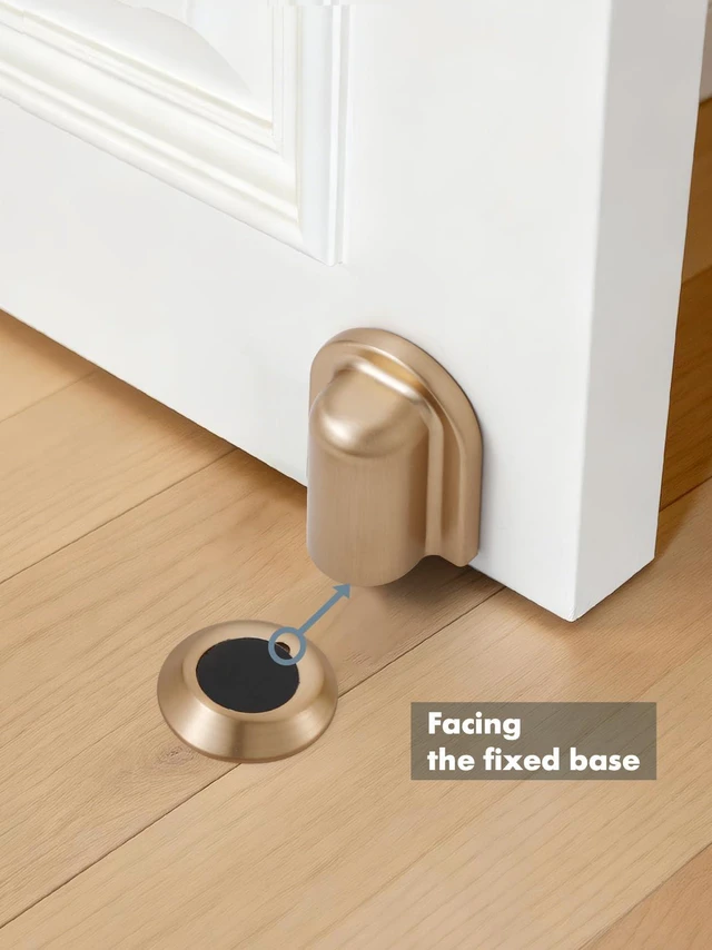 Alt view image 4 of 7 - 2 Pack Champagne Bronze Door Stopper Magnetic Door Cathc Matte Black Floor Mounted Door Stop Keep Door Open with Screws and Adhesive No Drilling