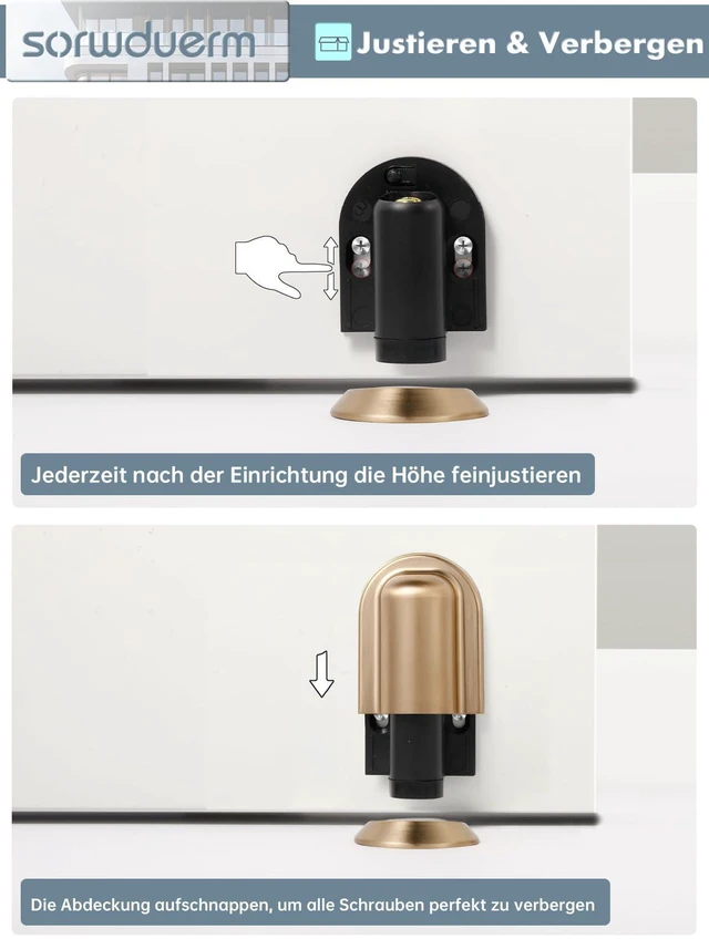 Alt view image 6 of 7 - 2 Pack Champagne Bronze Door Stopper Magnetic Door Cathc Matte Black Floor Mounted Door Stop Keep Door Open with Screws and Adhesive No Drilling