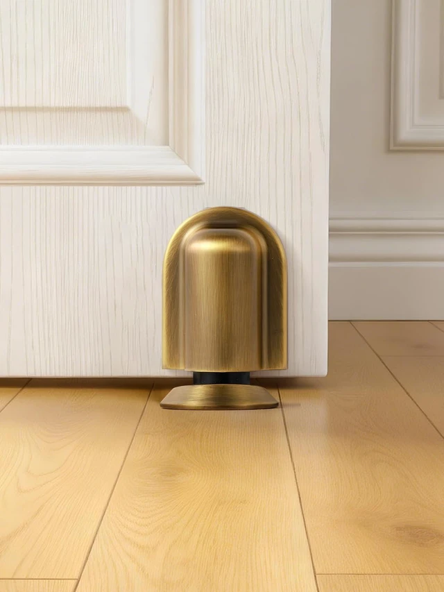 Alt view image 2 of 7 - 2 Pack Antique Brass Door Stopper Magnetic Door Cathc Floor Mounted Door Stop Keep Door Open with Screws and Adhesive No Drilling