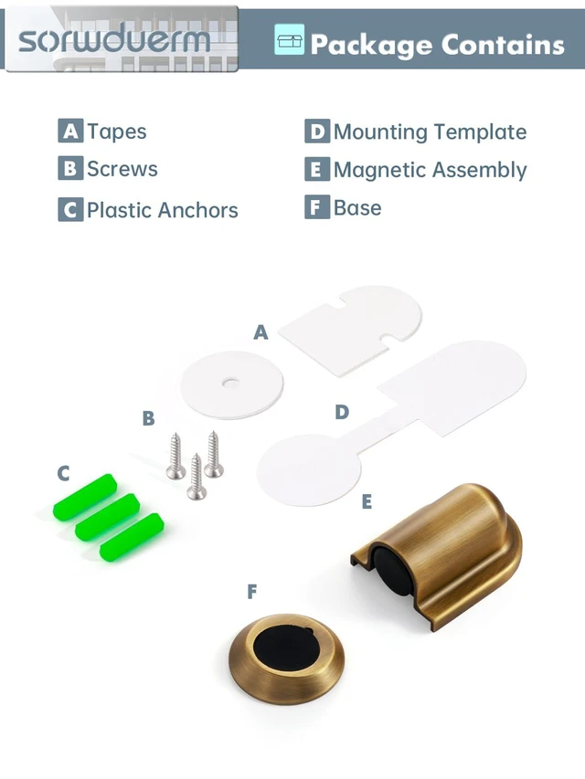 Alt view image 7 of 7 - 2 Pack Antique Brass Door Stopper Magnetic Door Cathc Floor Mounted Door Stop Keep Door Open with Screws and Adhesive No Drilling