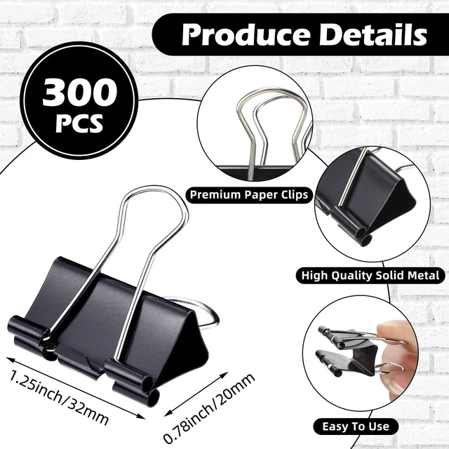 Alt view image 2 of 6 - 300 Pcs Medium Binder Clips Sturdy 1.25 Inch Black Paper Med Clips Office Supplies Paper Clamps for Office Teachers Students School Business Supplies (Pack of 3)
