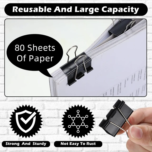 Alt view image 3 of 6 - 300 Pcs Medium Binder Clips Sturdy 1.25 Inch Black Paper Med Clips Office Supplies Paper Clamps for Office Teachers Students School Business Supplies (Pack of 3)