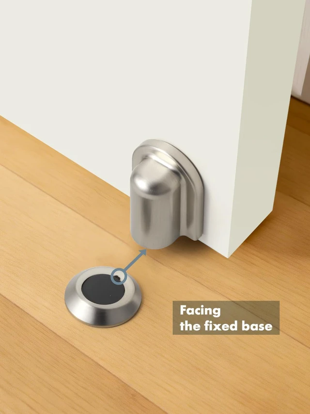 Alt view image 4 of 7 - 2 Pack Nickel Door Stopper Magnetic Door Cathc Brushed Nickel Floor Mounted Door Stop Keep Door Open with Screws and Adhesive No Drilling