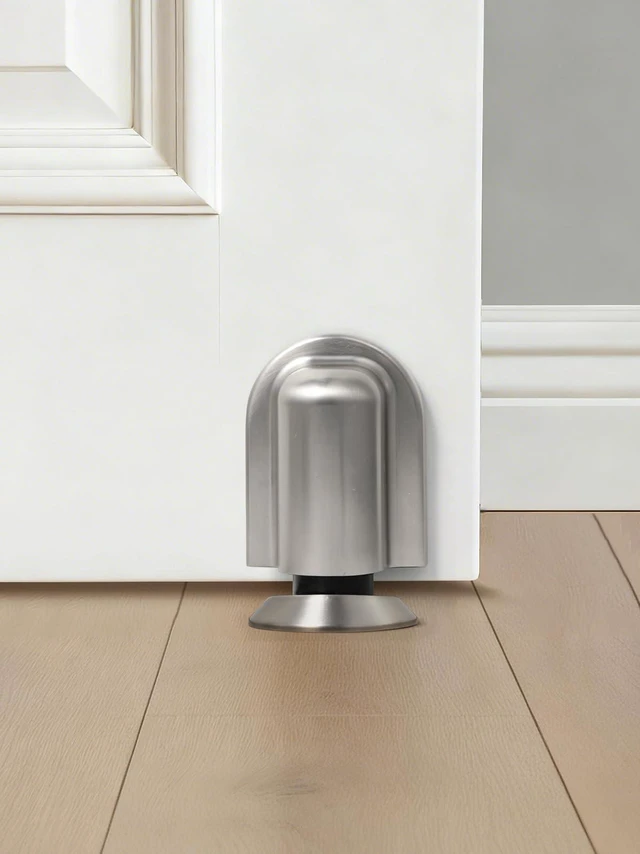 Alt view image 3 of 7 - 2 Pack Nickel Door Stopper Magnetic Door Cathc Brushed Nickel Floor Mounted Door Stop Keep Door Open with Screws and Adhesive No Drilling