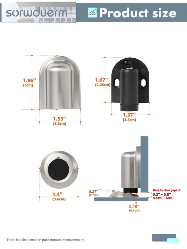 Alt view image 7 of 7 - 2 Pack Nickel Door Stopper Magnetic Door Cathc Brushed Nickel Floor Mounted Door Stop Keep Door Open with Screws and Adhesive No Drilling