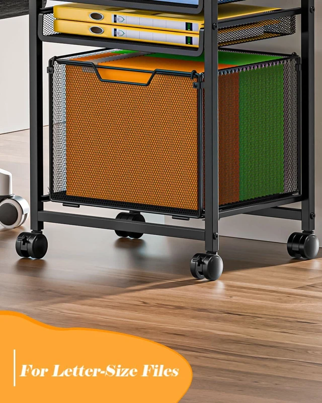 Alt view image 3 of 7 - Compact 5-Tier Rolling File Cart, Under Desk Metal Filing Cabinet Printer stand top, sliding mesh trays for binder, letter size file storage, organizer for teachers and home office
