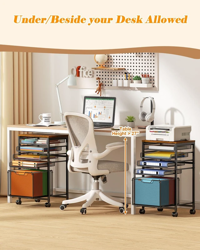 Alt view image 6 of 7 - Compact 5-Tier Rolling File Cart, Under Desk Metal Filing Cabinet Printer stand top, sliding mesh trays for binder, letter size file storage, organizer for teachers and home office