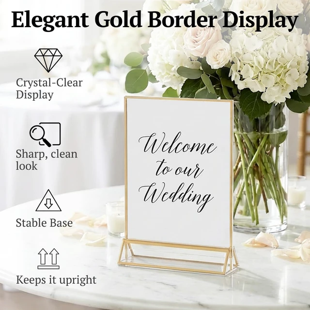 Alt view image 2 of 7 - Acrylic Sign Holder 4x6, 20 Pack Double-Sided Gold Tabletop Frame Double-Sided Gold Acrylic Sign Holder and Table Number Frames for Menus, Flyers, Weddings and Restaurants