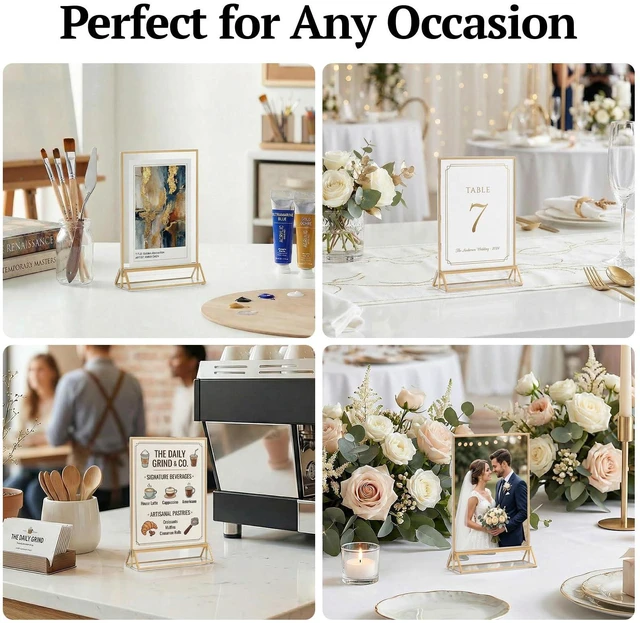 Alt view image 7 of 7 - Acrylic Sign Holder 4x6, 20 Pack Double-Sided Gold Tabletop Frame Double-Sided Gold Acrylic Sign Holder and Table Number Frames for Menus, Flyers, Weddings and Restaurants