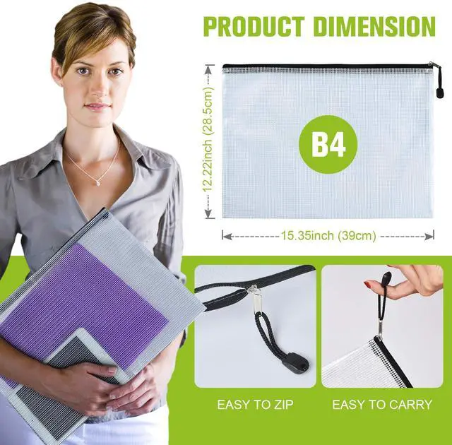 Alt view image 3 of 7 - 12PCS Mesh Zipper Pouch Bags: B4 Clear Zipper Pouches for Classroom, Black 15.35×11.22 Inch Plastic Mesh Bag for Board Game Puzzles Storage, Waterproof Organizing Pouch for School and Office Supplies