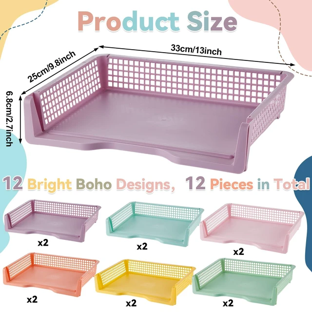 Alt view image 2 of 7 - 12 Pack Plastic Turn in Paper Trays for Classroom Pastel Storage Bin Basket Organizers for School Teacher Supplies Classroom Office Home Organization Storage Tray Holds 4A Paper File Document