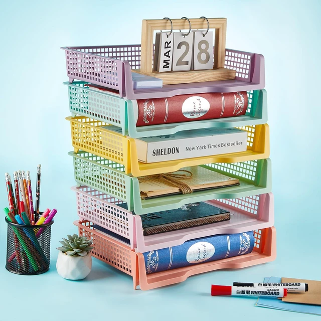 Alt view image 4 of 7 - 12 Pack Plastic Turn in Paper Trays for Classroom Pastel Storage Bin Basket Organizers for School Teacher Supplies Classroom Office Home Organization Storage Tray Holds 4A Paper File Document